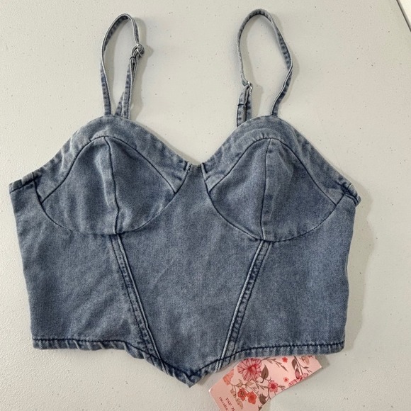 SHEIN Tops - Denim Corset Top Y2K Festival Streetwear Baddie Western Smocking Women S